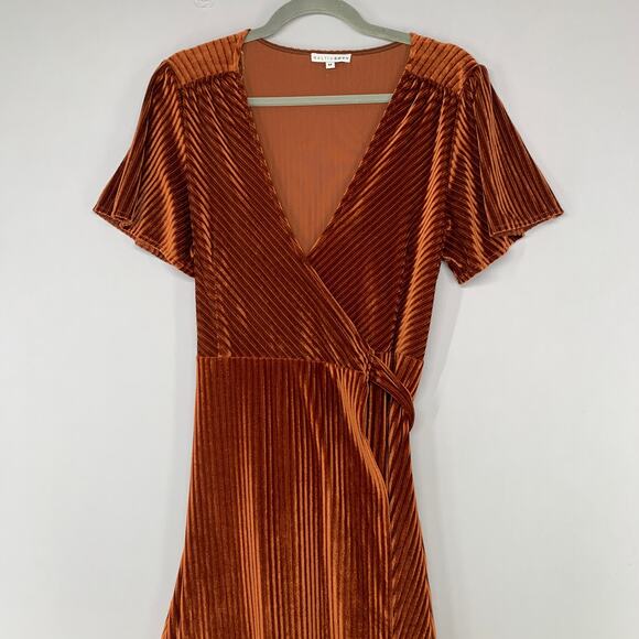 Baltic Born Women Andi Dress M Brown Burnt Orange Velvet Ribbed Wrap - Picture 6 of 10